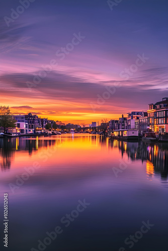 Twilight Canvas: A Scenic View of Amsterdam's breathtaking IJ River