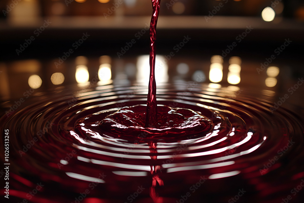 A splash of red wine is pouring into a glass. The wine is flowing in a circular motion, creating a beautiful and mesmerizing effect. Concept of elegance and sophistication A splash of red wine is pouring into a glass. The wine is flowing in a circular motion, creating a beautiful and mesmerizing effect. Concept of elegance and sophistication