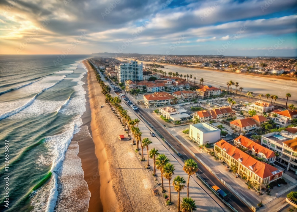 Fototapeta premium Aerial View of Huntington Beach Neighborhood in Los Angeles with Stunning High Dynamic Range Effects