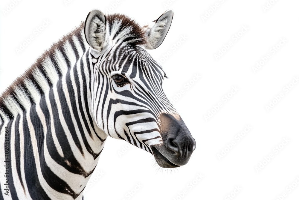 A high-quality image of a zebra's face and neck on a clean white background A high-quality image of a zebra's face and neck on a clean white background