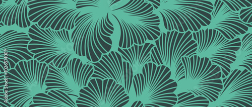 Hand drawn abstract ginkgo leaf seamless pattern.