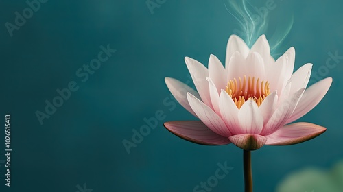 Wallpaper Mural A serene pink lotus flower rises gracefully from calm waters, surrounded by a soothing blue background, evoking tranquility and beauty. Torontodigital.ca