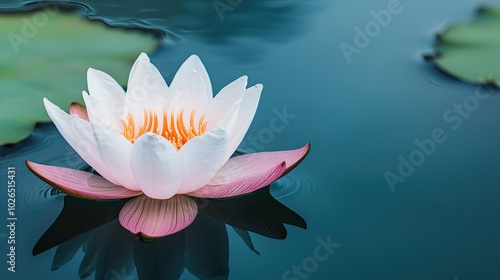 A serene water lily blossoms gracefully on the calm surface of a pond, embodying tranquility and natural beauty.