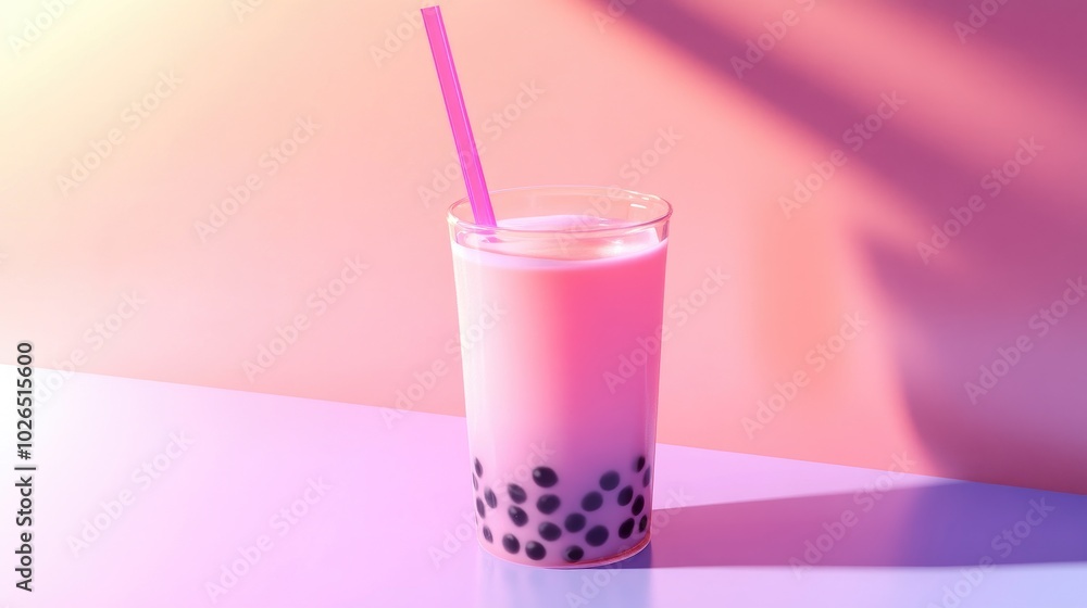 Refreshing Bubble Tea Drink with Pink Straw Refreshing Bubble Tea Drink with Pink Straw