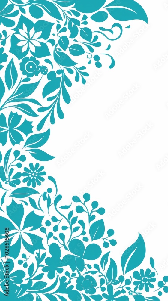 Turquoise Teal Green Mexican Paper-Cut Card with Decorative Border and Blank Space for Writing on a White Background.

