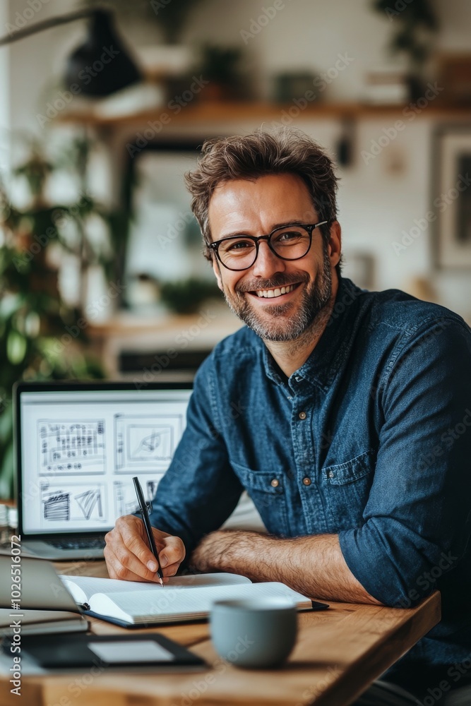 Obraz premium Professional man engaged in creative work at a modern office during daytime hours