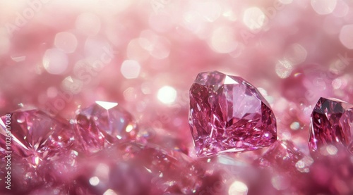 Shimmering pink gemstones scattered elegantly with soft light reflections in ...