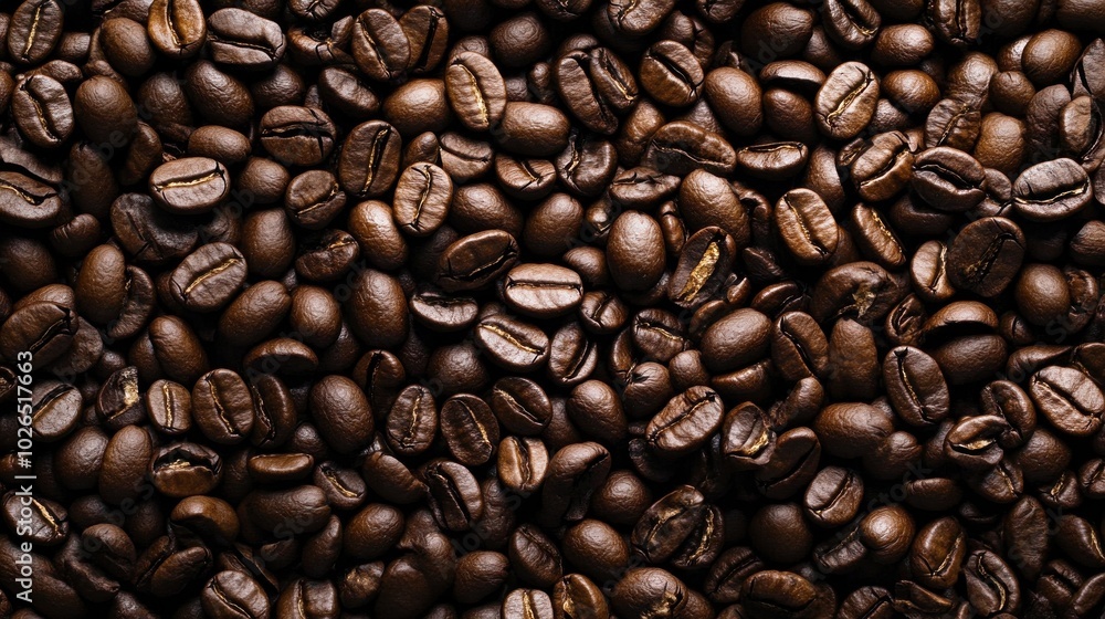 Fototapeta premium Overhead view of backdrop representing halves of dark brown coffee beans with pleasant scent.