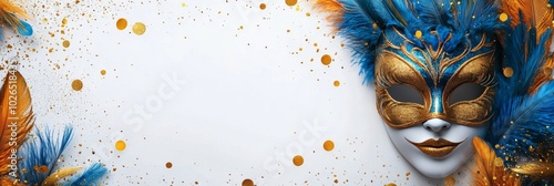Elegant carnival mask adorned with feathers and glitter in vibrant colors