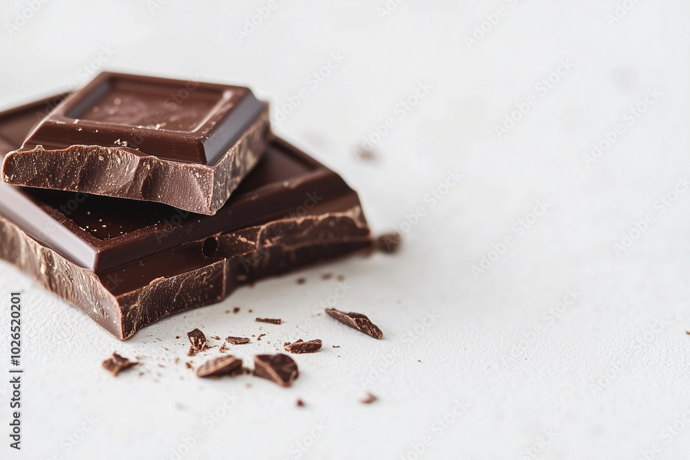 Broken pieces of dark chocolate on white background Broken pieces of dark chocolate on white background