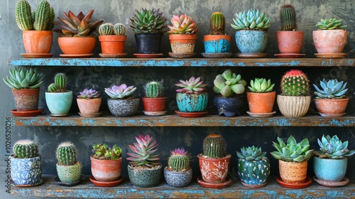 Vibrant Succulent Collection on Rustic Shelves