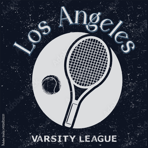 Vintage artwork for sportswear. Tennis club vector t-shirt design. New York tennis league graphic print design. Racket tournament. Tennis college league. Retro varsity tennis logos prints.