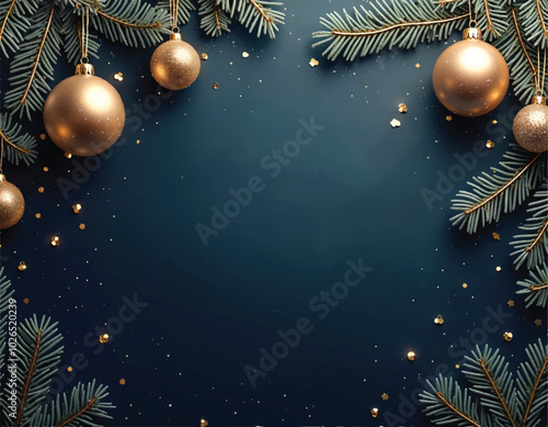 vector of a christmas wreath of holly leaves and gold ornaments hanging on a blue background