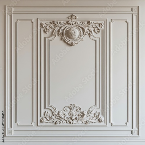 Elegant interior wall with detailed moldings and soft light in a modern setting