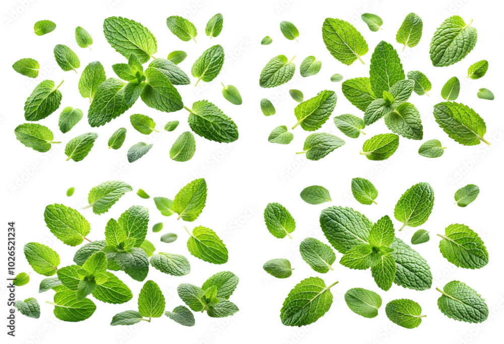 Set of falling mint leaves png Set of falling mint leaves png
