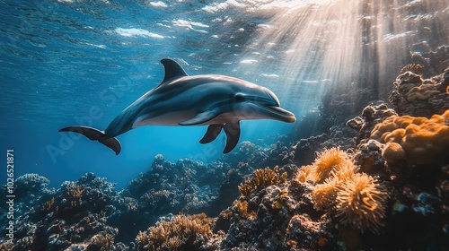 Graceful Dolphin Swimming Among Vibrant Coral Reefs