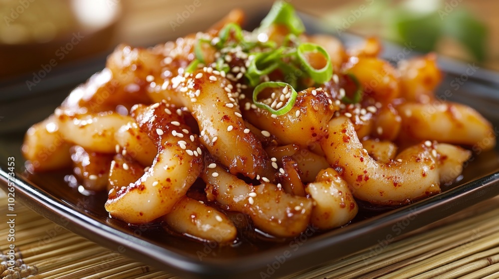 Delicious Spicy Seafood Dish with Green Onions Delicious Spicy Seafood Dish with Green Onions