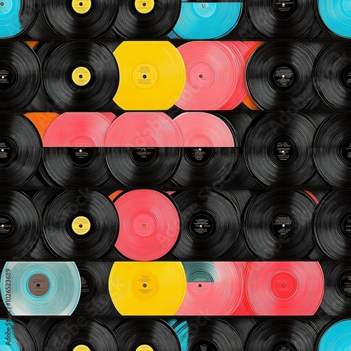 Colorful collection of vinyl records arranged artistically in a vibrant display