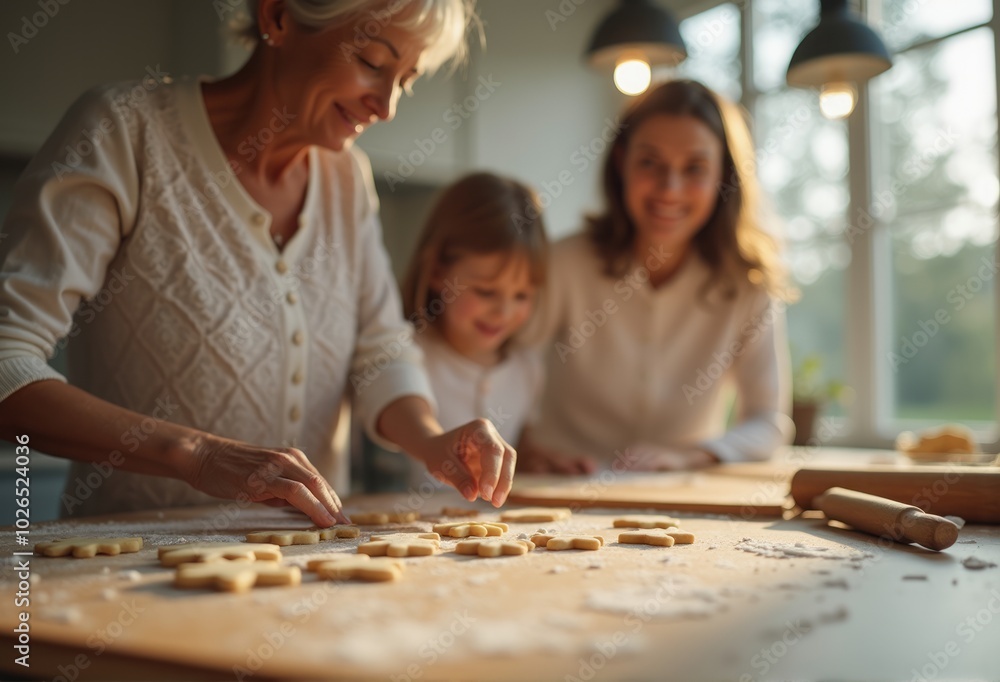 A grandmother and her grandchild are baking cookies together in a warm kitchen, rolling dough on a wooden surface. The cozy atmosphere and shared activity create a heartwarming family moment. A grandmother and her grandchild are baking cookies together in a warm kitchen, rolling dough on a wooden surface. The cozy atmosphere and shared activity create a heartwarming family moment.
