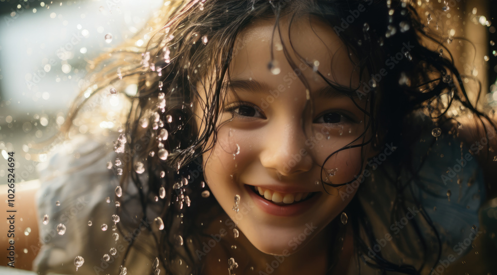 generated illustration of portrait of a happy woman enjoying the rain in the summer. generated illustration of portrait of a happy woman enjoying the rain in the summer.