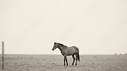 Muted Tones of a Solitary Wild Horse in Expansive Desert Landscape