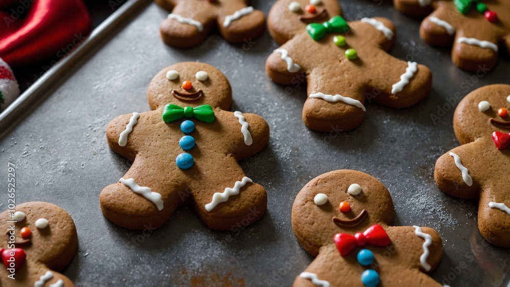 Christmas cookies in gingerbread man shape on a baking tray Christmas cookies in gingerbread man shape on a baking tray