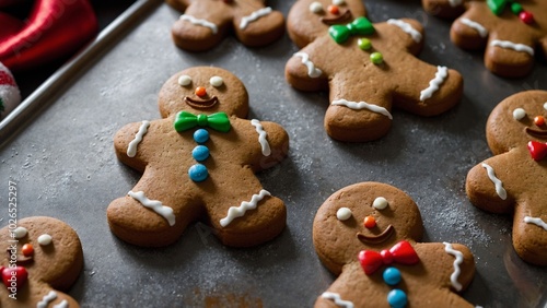 Christmas cookies in gingerbread man shape on a baking tray