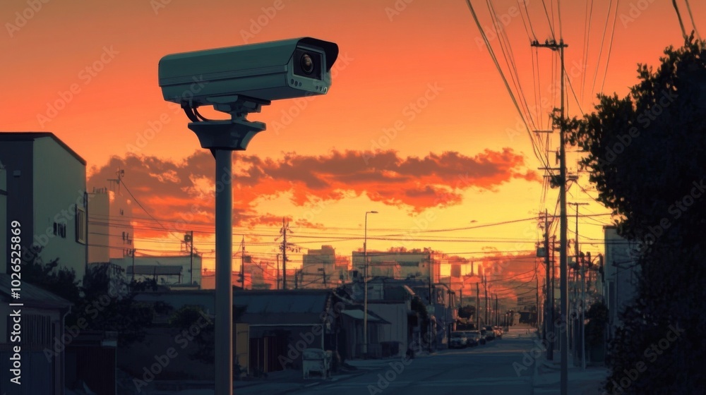 Urban Surveillance Camera at Sunset Urban Surveillance Camera at Sunset