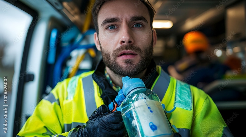 Paramedic in Candid Portrait Holding Medical Equipment Paramedic in Candid Portrait Holding Medical Equipment