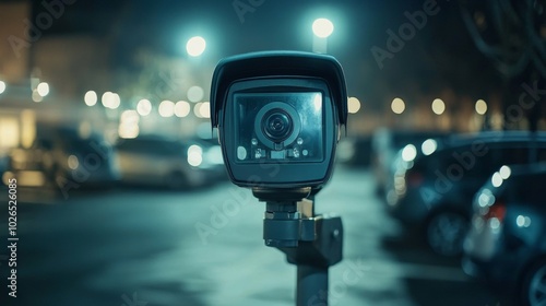 Surveillance Camera at Night in Urban Setting