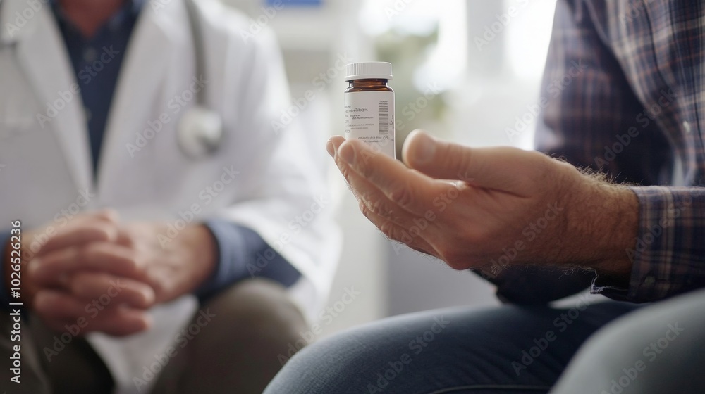 Fototapeta premium Doctor Discussing Medication with Patient in Close Up