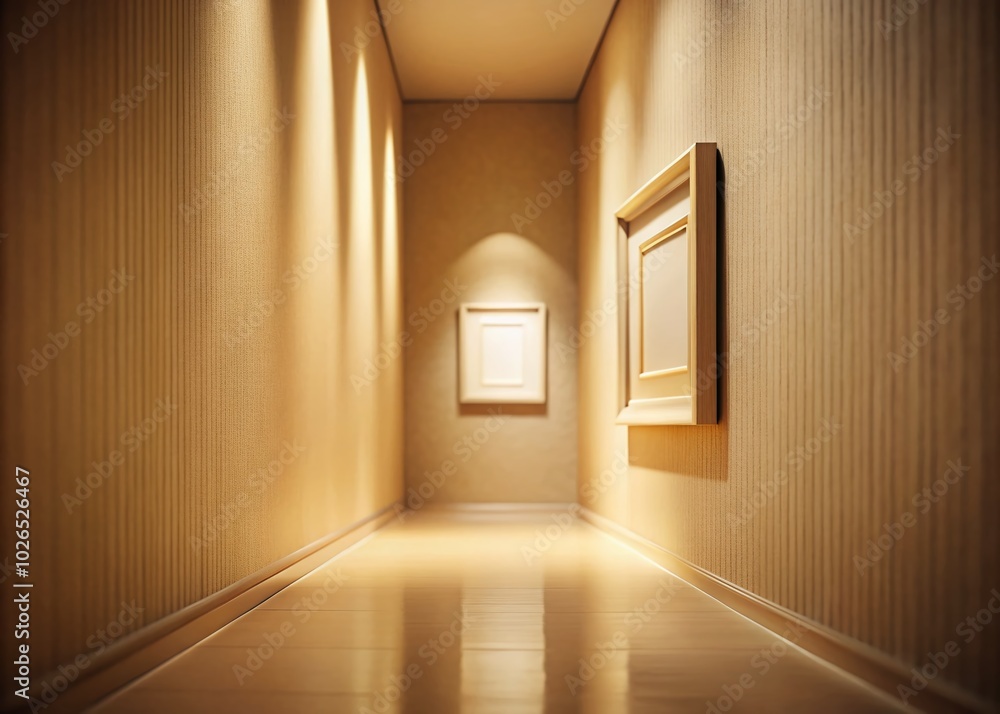 A sleek corridor featuring a blank frame enhances minimalist elegance, showcasing refined interior design that captivates with its simplicity and A sleek corridor featuring a blank frame enhances minimalist elegance, showcasing refined interior design that captivates with its simplicity and