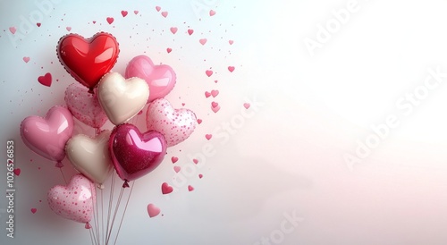 Heart shaped balloons floating in the air, perfect for celebrations and roman...