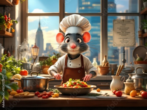 Cute Chef Rat Preparing Delicious Dish