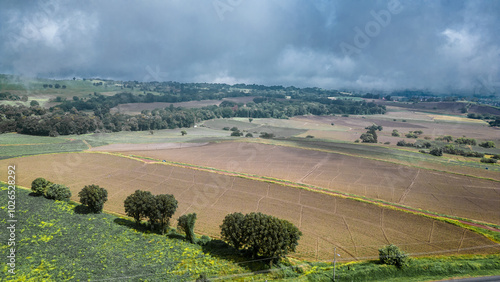 Aerial view of rural area and crop fields in the highlands of Cartago in Costa Rica photo