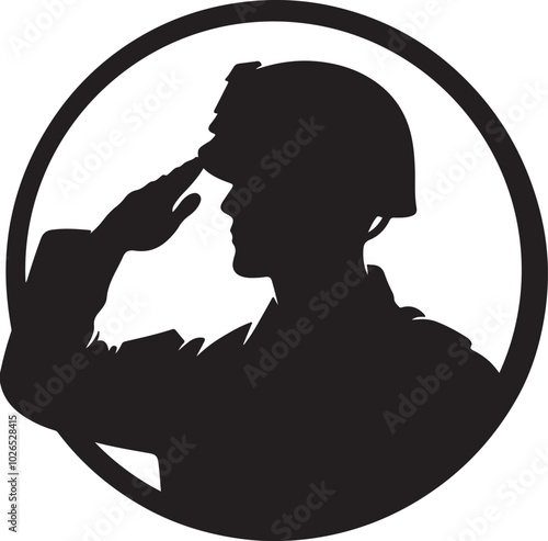 army soldier giving salute silhouette icon or logo vector art illustration