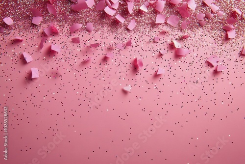 Colorful pink glitter and confetti spread across a vibrant background for fes...
