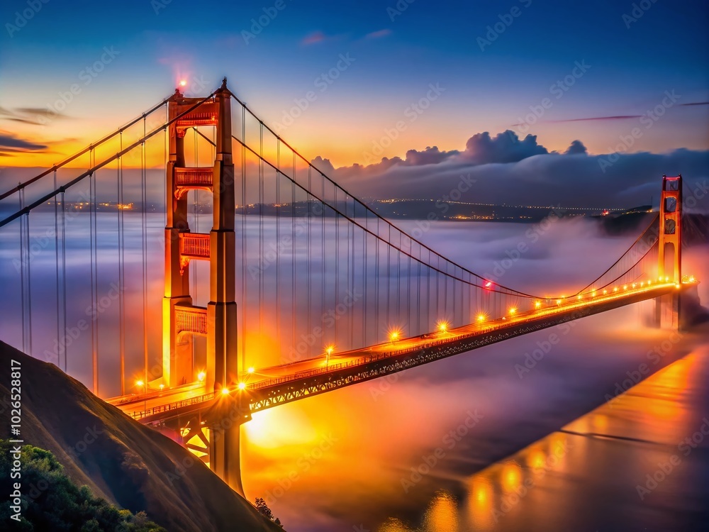 Obraz premium Fog Forecast Over Golden Gate Bridge: Captivating Views of Iconic Landmark in Foggy Weather Conditions