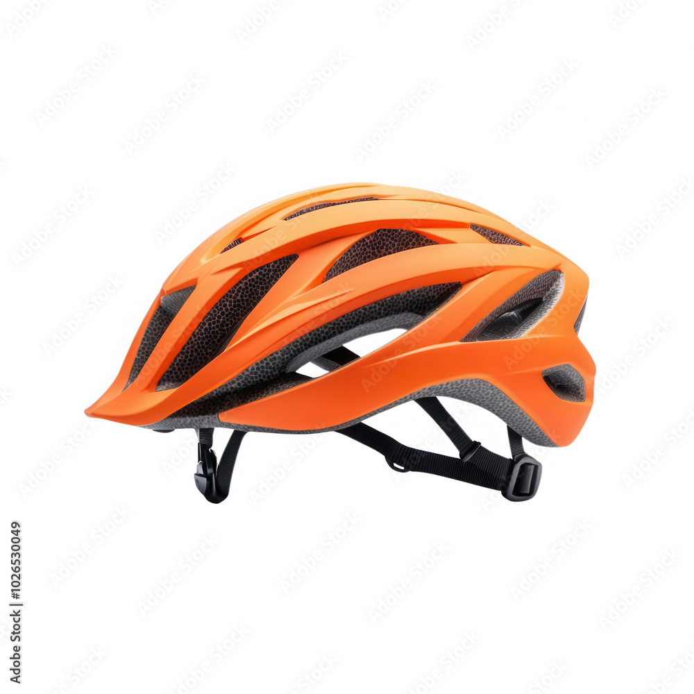 Orange cycling helmet, designed for safety and performance, white isolate background. Orange cycling helmet, designed for safety and performance, white isolate background.