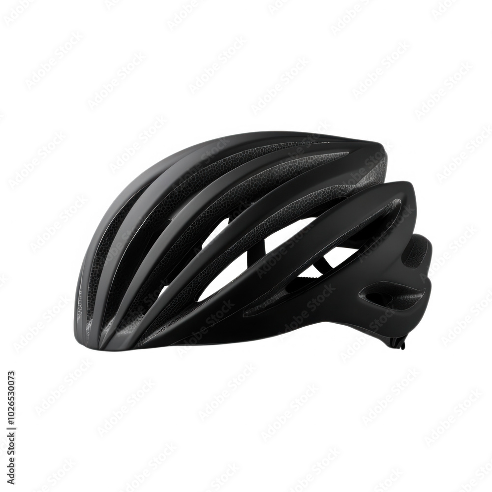 Black cycling helmet with aerodynamic design, isolated on white background. Black cycling helmet with aerodynamic design, isolated on white background.