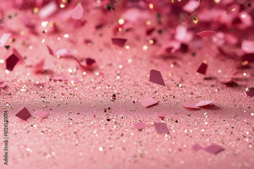Colorful pink glitter and confetti spread across a vibrant background for fes...
