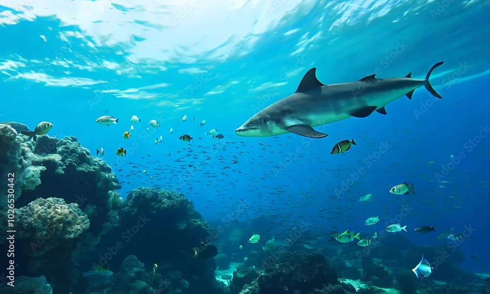 Many tropical fish and nurse sharks can be found in the deep oceans. Sharks and fish schools in the Maldives' azure waters
Many tropical fish and nurse sharks can be found in the deep oceans. Sharks and fish schools in the Maldives' azure waters
