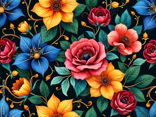 Luxurious Jewel-Tone Floral Pattern Design