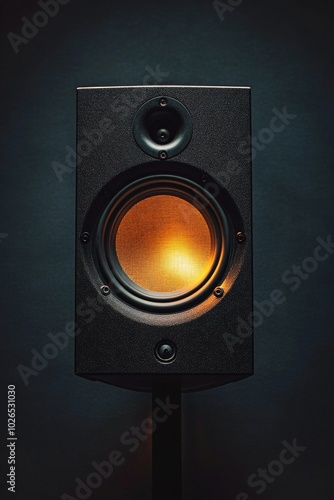 A modern black smart speaker on a dark background showcasing sleek design in ...