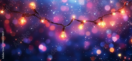 Decorative string lights illuminate a vibrant, colorful backdrop during a fes...
