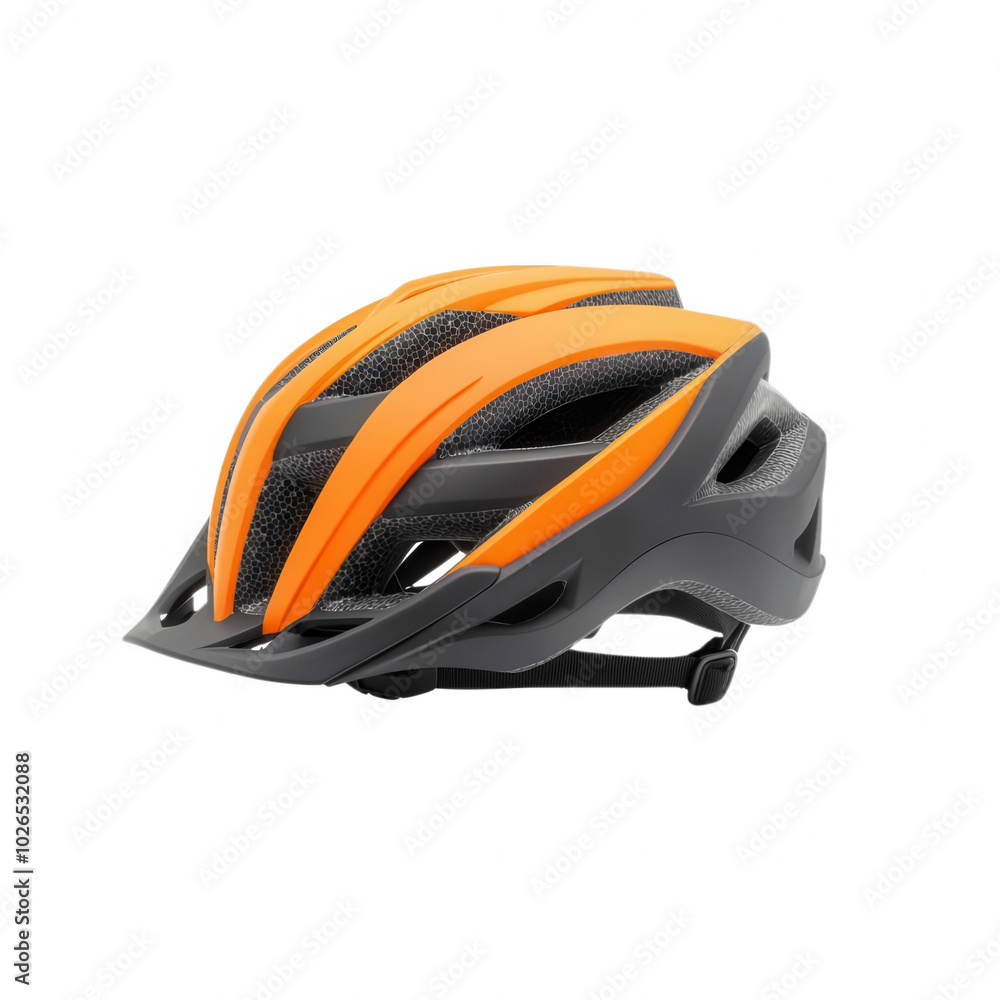 Bicycle helmet, orange and black design, isolated on white background. Bicycle helmet, orange and black design, isolated on white background.
