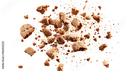 Pile cake crumbs, cookie flying isolated on white, clipping path photo