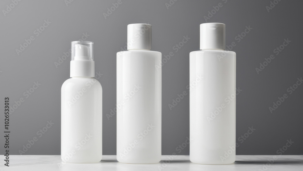 The image features three sleek makeup remover bottles on a clean vanity. With soft lighting, they embody simplicity and elegance, making them perfect for high-quality beauty products. The image features three sleek makeup remover bottles on a clean vanity. With soft lighting, they embody simplicity and elegance, making them perfect for high-quality beauty products.