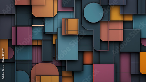 abstract geometric in multi-colored shades with geometric shapes and patterns. Minimalistic and attractive materialistic design