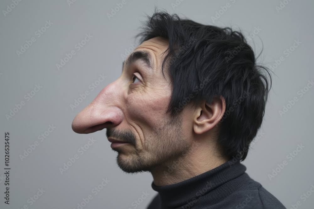 Fototapeta premium Dark-haired man with a very big nose.